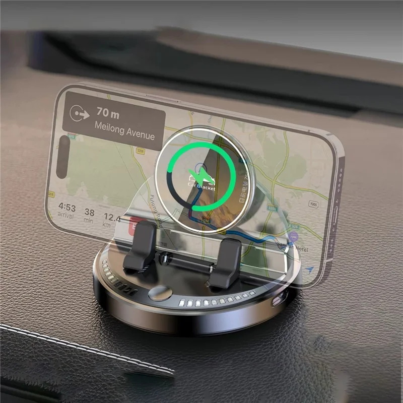 15W Wireless Fast Charger Auto Clamp 360 Degree Rotatable Car Dashboard Mount Phone Holder Bracket - Black