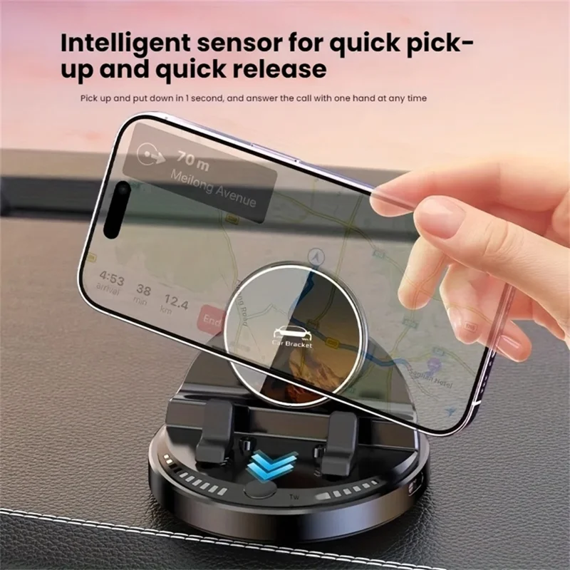 15W Wireless Fast Charger Auto Clamp 360 Degree Rotatable Car Dashboard Mount Phone Holder Bracket - Black