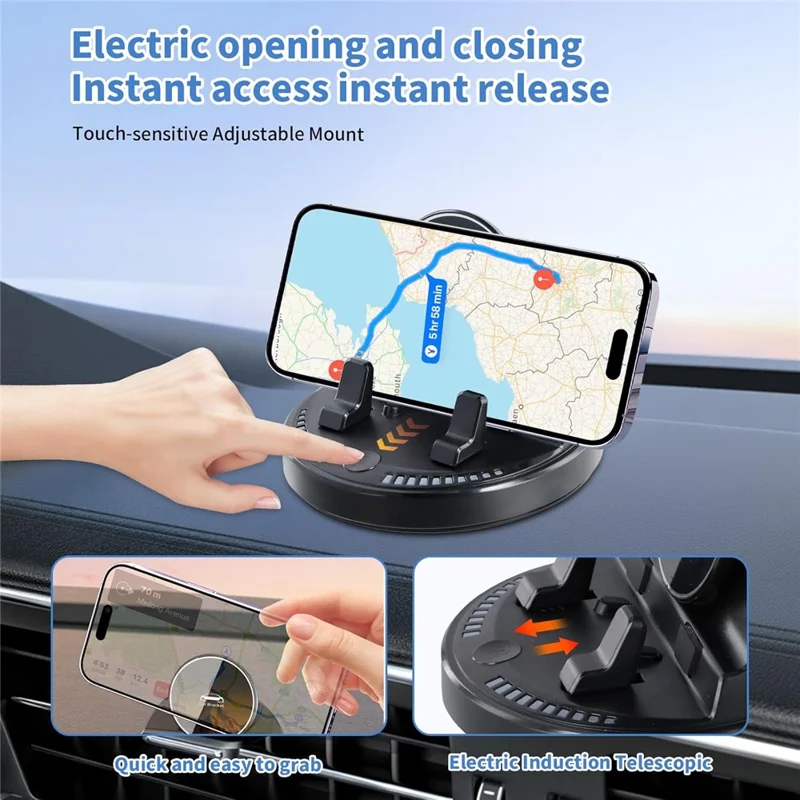360 Degree Rotatable Car Phone Mount Auto Clamp Dashboard Cellphone Holder Stand - Black