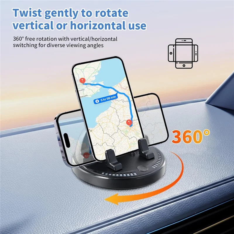 360 Degree Rotatable Car Phone Mount Auto Clamp Dashboard Cellphone Holder Stand - Black