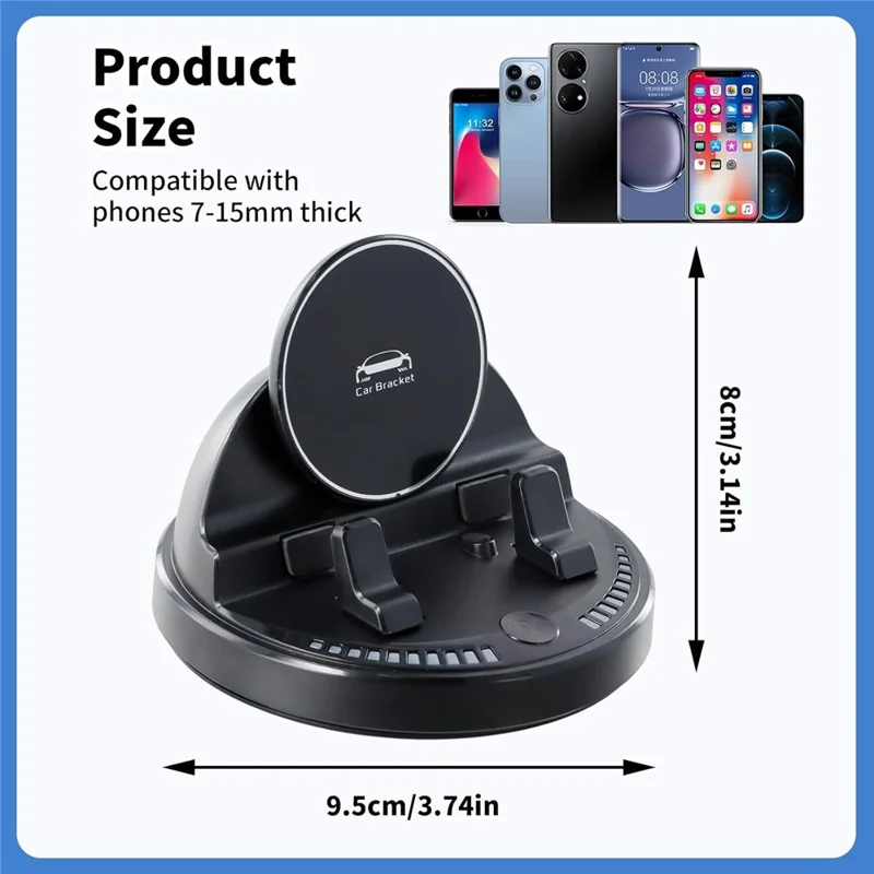 360 Degree Rotatable Car Phone Mount Auto Clamp Dashboard Cellphone Holder Stand - Black
