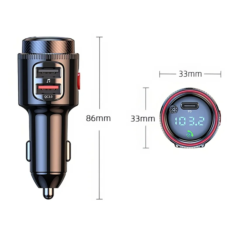 PD 30W + QC3.0 Car Charger Bluetooth-compatible MP3 Player FM Transmitter Hands Free Calling for Vehicle