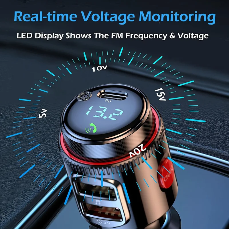 PD 30W + QC3.0 Car Charger Bluetooth-compatible MP3 Player FM Transmitter Hands Free Calling for Vehicle