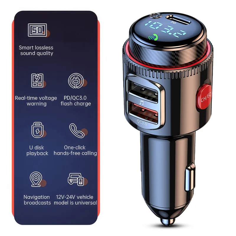 PD 30W + QC3.0 Car Charger Bluetooth-compatible MP3 Player FM Transmitter Hands Free Calling for Vehicle