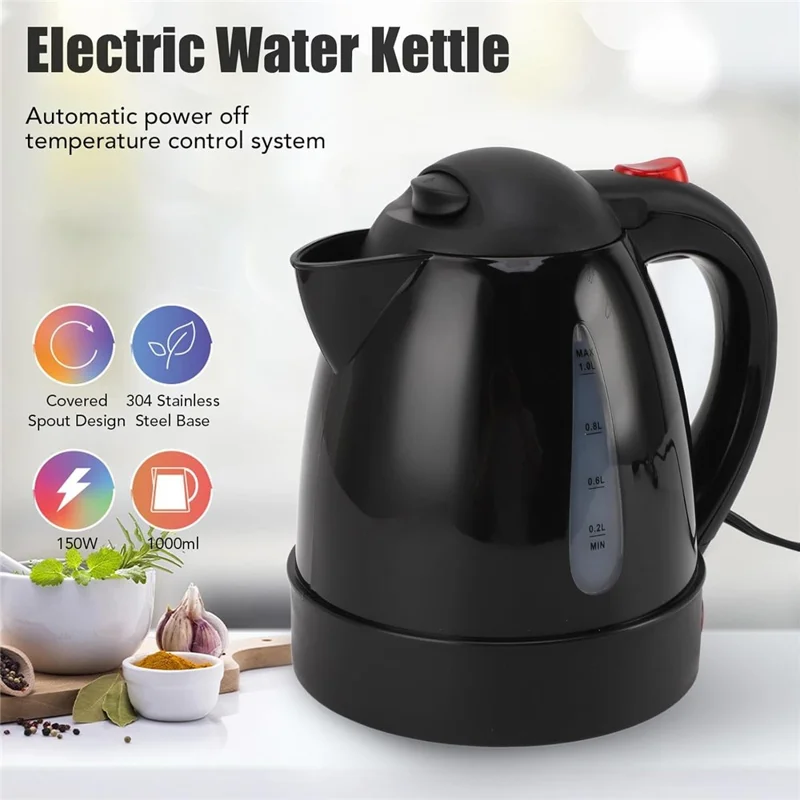 24V Portable Car Electric Water Kettle 1L 250W Fast Boiling Tea Kettle with Cigarette Lighter Cord (BPA Free, No FDA) - Black