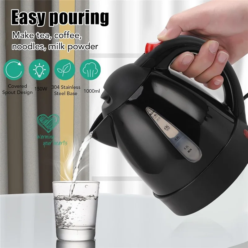 24V Portable Car Electric Water Kettle 1L 250W Fast Boiling Tea Kettle with Cigarette Lighter Cord (BPA Free, No FDA) - Black
