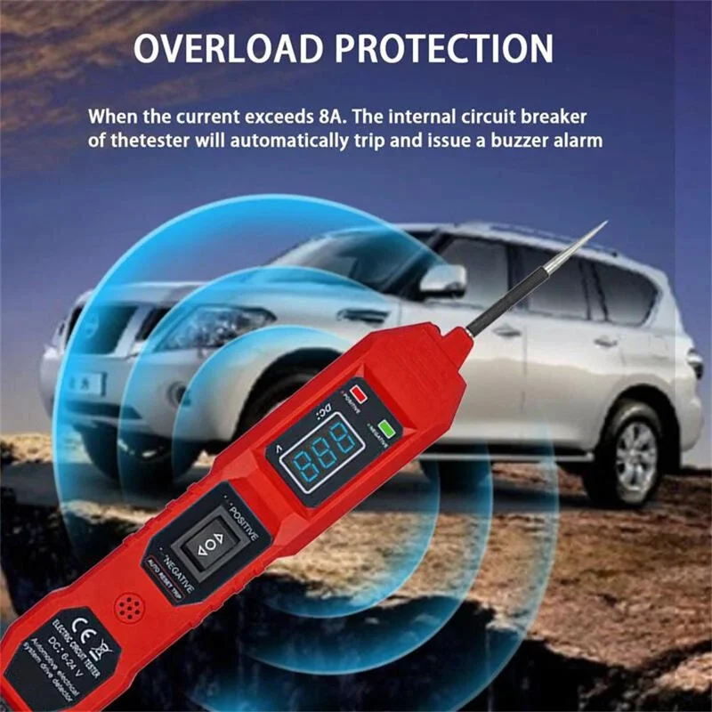 LCD Display Car Battery Circuit Tester 3.5-40V DC Automotive Electrical System Diagnostic Tool - Red