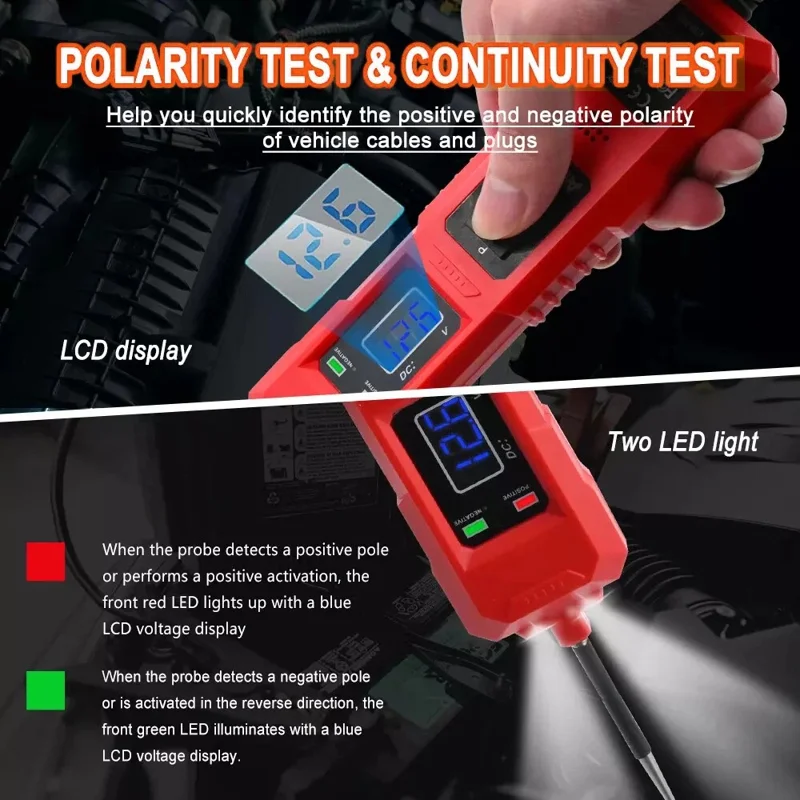 LCD Display Car Battery Circuit Tester 3.5-40V DC Automotive Electrical System Diagnostic Tool - Red