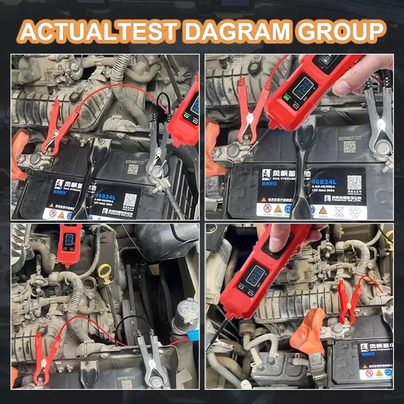 LCD Display Car Battery Circuit Tester 3.5-40V DC Automotive Electrical System Diagnostic Tool - Red