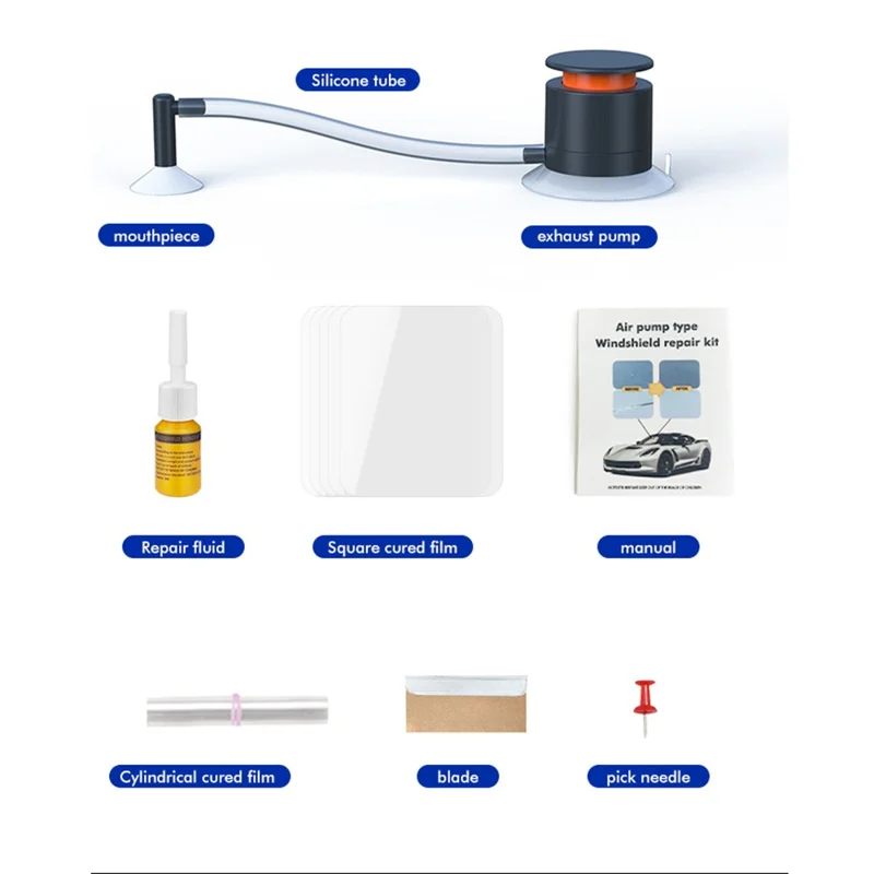 Инструмент для точечного ремонта лобового стекла автомобиля, набор для ремонта ветрового стекла с воздушным насосом, средство для восстановления стеклянных окон