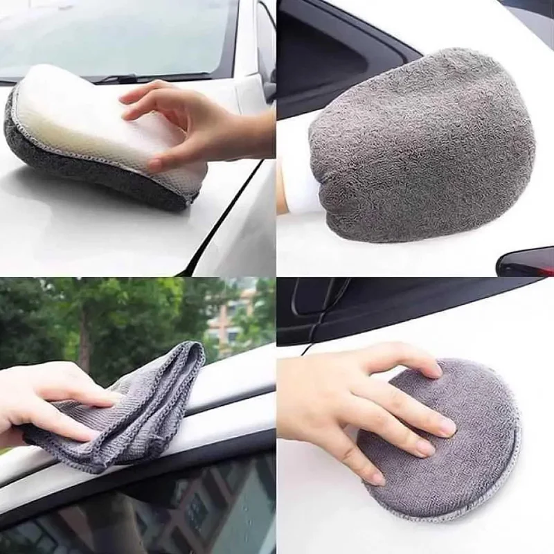 9Pcs Car Wash Kit Microfiber Towel Sponge Wax Applicator Wheel Brush Scratch Free Cleaning Set - Grey