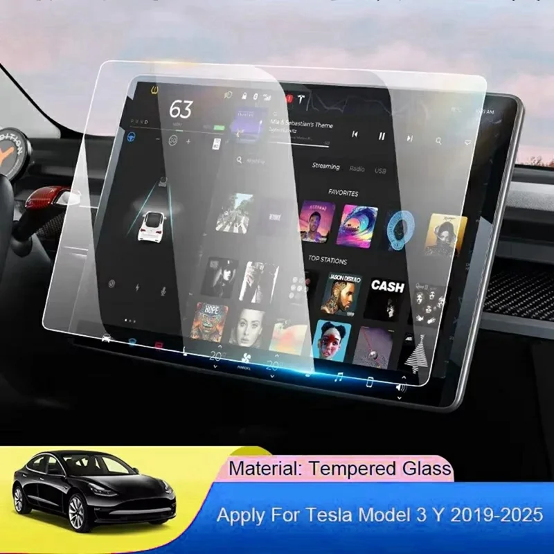 Protetor de Ecrã para GPS de Carro de 15 Polegadas para Tesla Model 3 / Y (2019-2025), Filme de Vidro Temperado