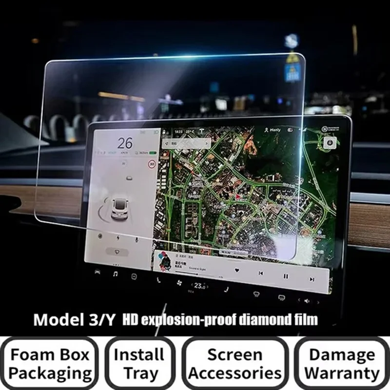 Protège-écran en verre trempé 15,4 pouces pour Tesla Model 3 / Y (2023-2025), film de protection pour navigation GPS automobile