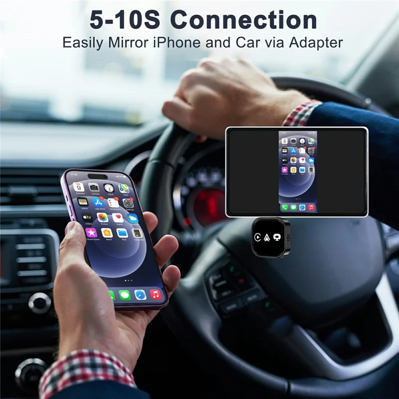 TYS-4222S Wireless CarPlay Android Auto Mirror Adapter Plug and Play Airplay Screen Mirroring USB Dongle - Black