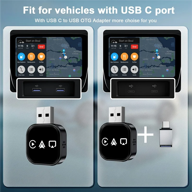 TYS-4222S Wireless CarPlay Android Auto Mirror Adapter Plug and Play Airplay Screen Mirroring USB Dongle - Black