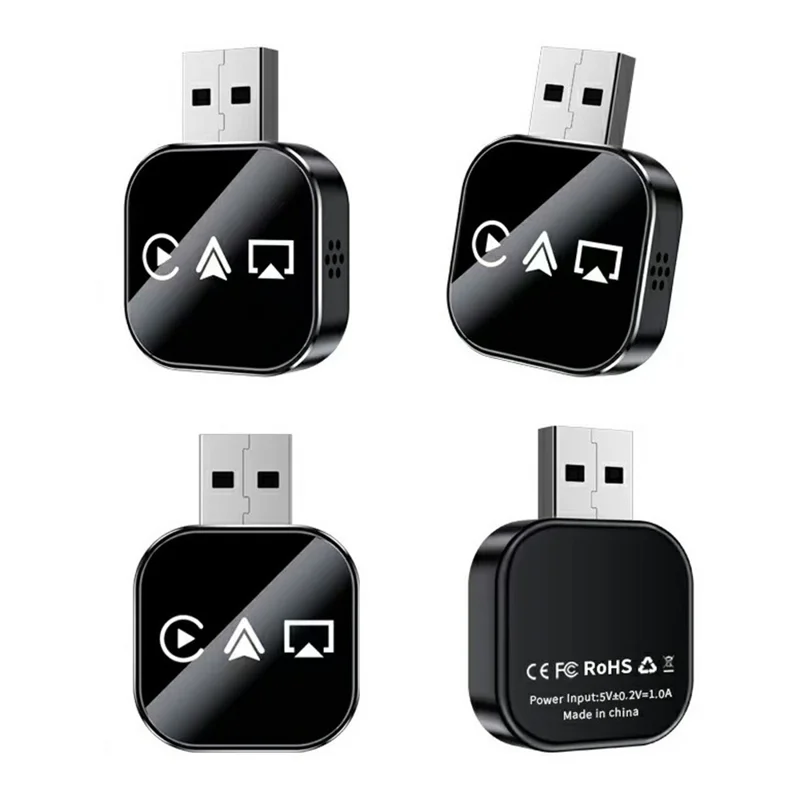 TYS-4222S Wireless CarPlay Android Auto Mirror Adapter Plug and Play Airplay Screen Mirroring USB Dongle - Black