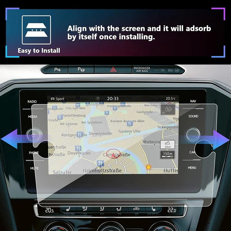 For T-ROC 2018 8 Inch Navigation Screen Protector 9H Hardness Shatterproof Tempered Glass Film (with Knob Holes)