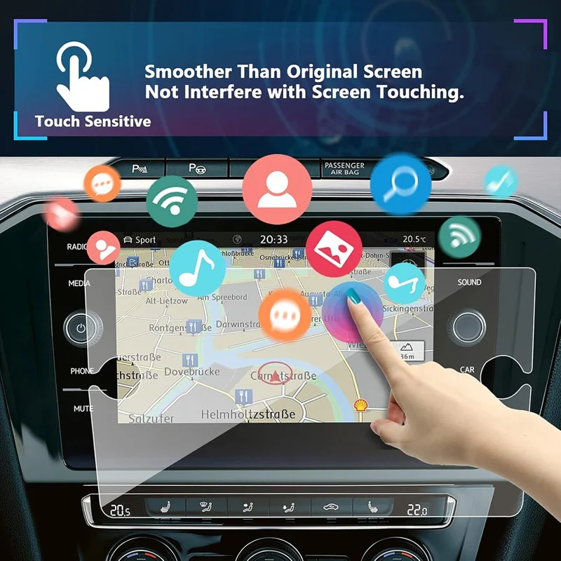 For T-ROC 2018 8 Inch Navigation Screen Protector 9H Hardness Shatterproof Tempered Glass Film (with Knob Holes)