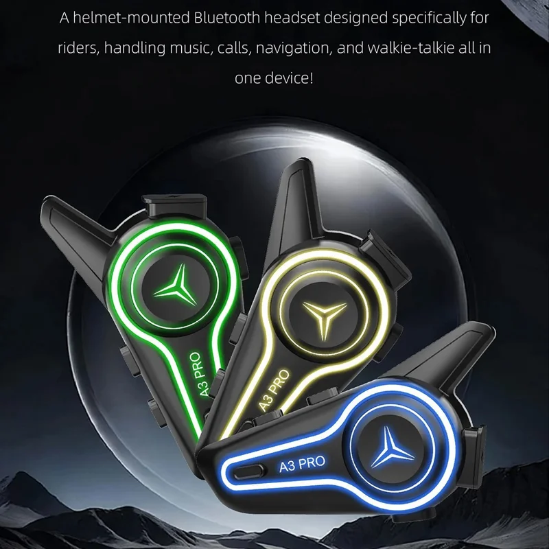 A3 PRO Motorcycle Helmet Bluetooth-compatible Intercom Headset with Hard Mic 1000m Range IP67 Waterproof Interphone