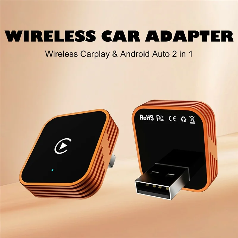CP030-3 2 в 1 адаптер беспроводного CarPlay и Android Auto, подключи и работай, автомобильный AI-бокс для iPhone и Android - оранжевый
