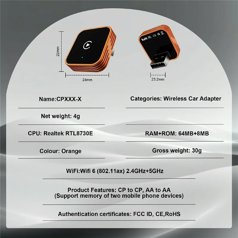 CP030-3 2 в 1 адаптер беспроводного CarPlay и Android Auto, подключи и работай, автомобильный AI-бокс для iPhone и Android - оранжевый