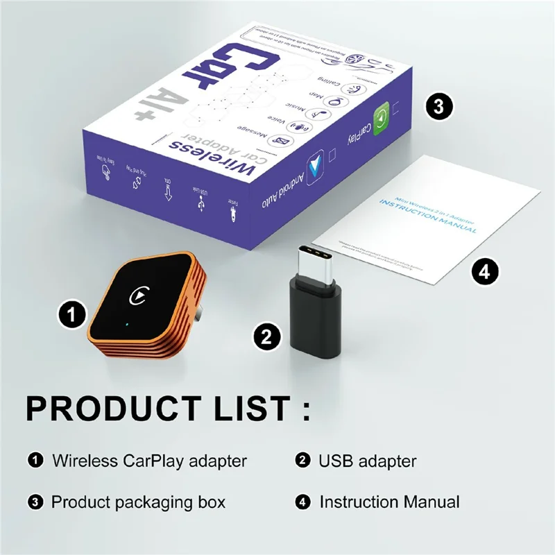 CP030-3 2 в 1 адаптер беспроводного CarPlay и Android Auto, подключи и работай, автомобильный AI-бокс для iPhone и Android - оранжевый