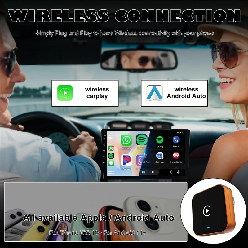 CP030-4 2 in 1 KI-Box Wireless CarPlay Android Auto Adapter WiFi 6 Dual-Band USB-Dongle - Orange