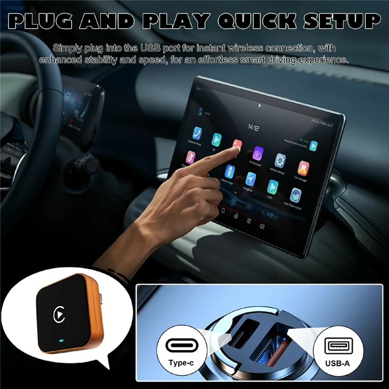 CP030-4 2 in 1 KI-Box Wireless CarPlay Android Auto Adapter WiFi 6 Dual-Band USB-Dongle - Orange