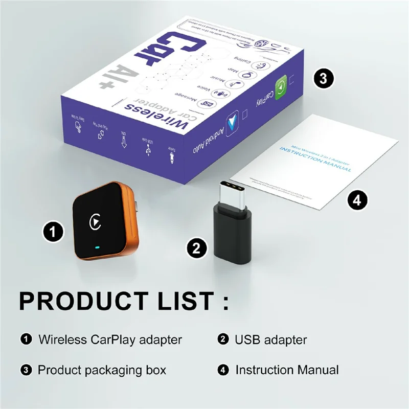 CP030-4 2 in 1 KI-Box Wireless CarPlay Android Auto Adapter WiFi 6 Dual-Band USB-Dongle - Orange