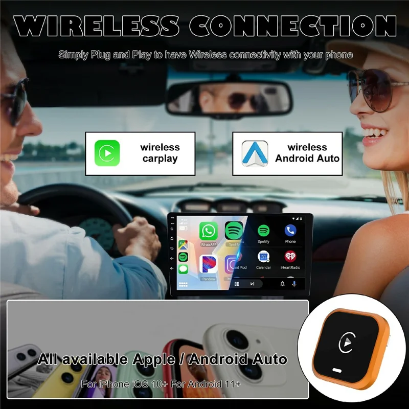 CP030-5 2 in 1 Wireless CarPlay Android Auto Adapter WiFi 6 Dual Band USB Dongle Car AI Box - Orange