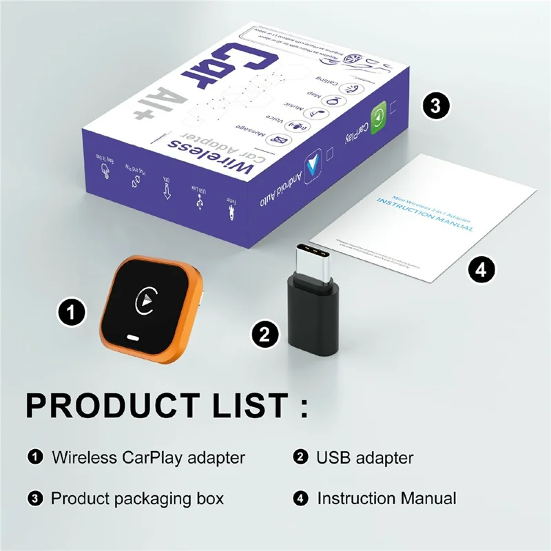 CP030-5 2 in 1 Wireless CarPlay Android Auto Adapter WiFi 6 Dual Band USB Dongle Car AI Box - Orange