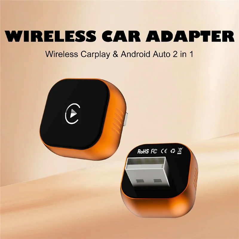 CP031-1 2 in 1 Car AI Box WiFi / Bluetooth-compatible Wireless CarPlay Android Auto Adapter USB Dongle - Orange
