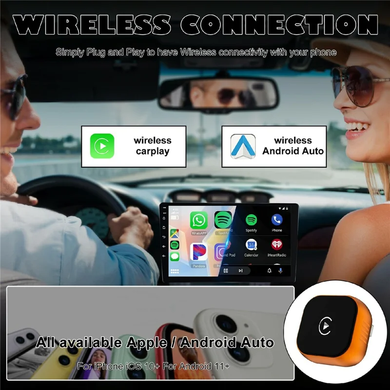 CP031-1 2 in 1 Car AI Box WiFi / Bluetooth-compatible Wireless CarPlay Android Auto Adapter USB Dongle - Orange