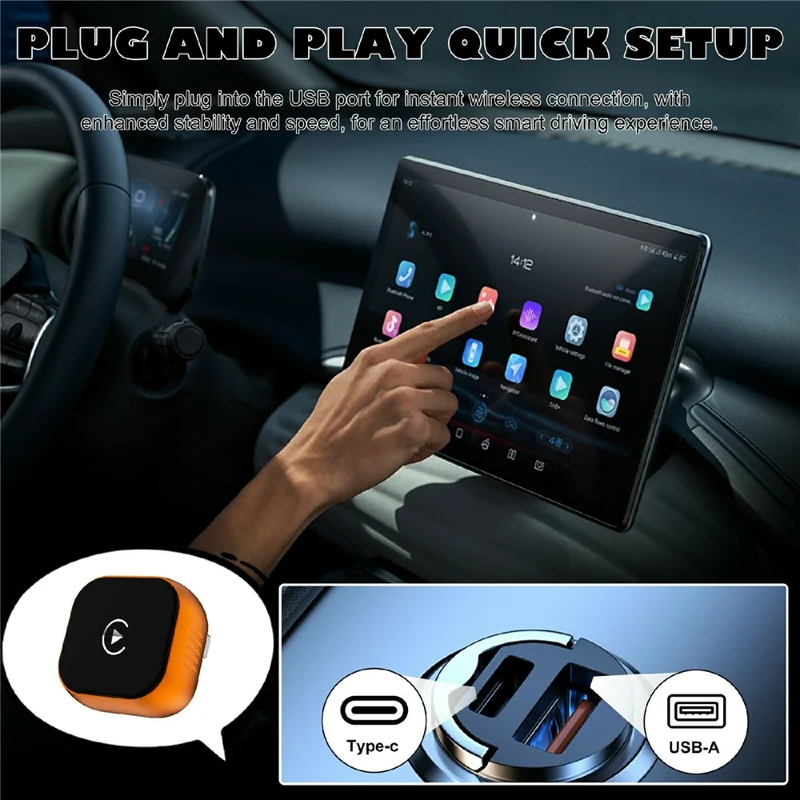 CP031-1 2 in 1 Car AI Box WiFi / Bluetooth-compatible Wireless CarPlay Android Auto Adapter USB Dongle - Orange