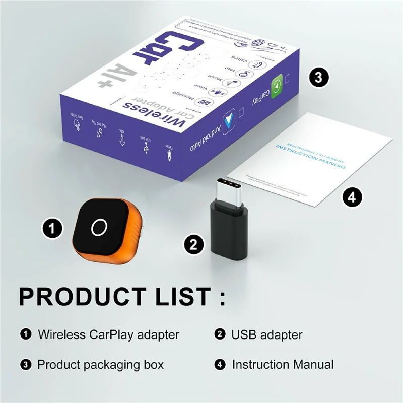 CP031-1 2 in 1 Car AI Box WiFi / Bluetooth-compatible Wireless CarPlay Android Auto Adapter USB Dongle - Orange