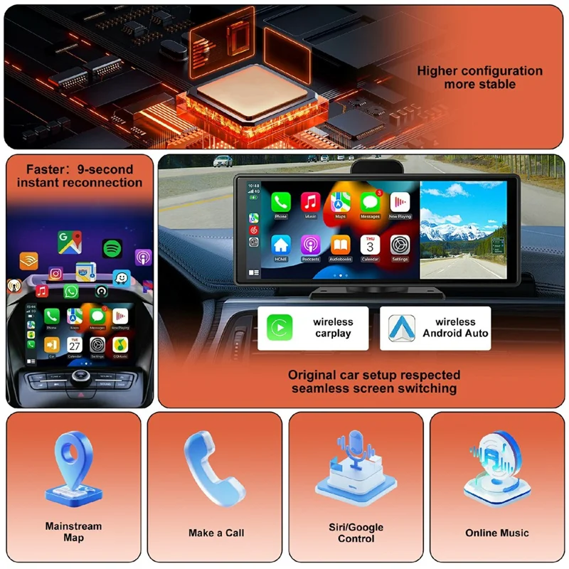 CP031-3 2 in 1 Wireless CarPlay Android Auto Adapter Plug and Play USB Dongle AI Box für Auto – Orange