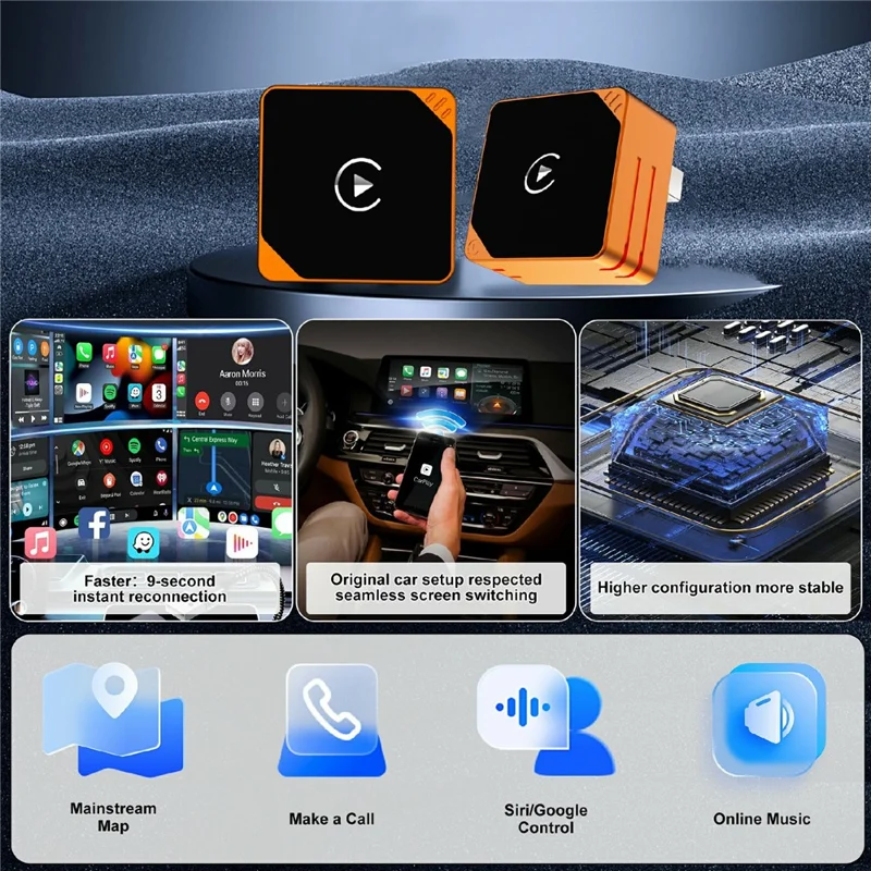 CP031-2 2 in 1 Wireless Car Adapter CarPlay Android Auto Plug and Play USB Dongle for iPhone Android - Orange