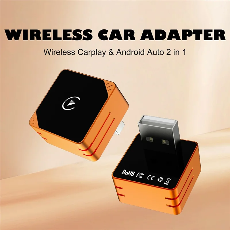 CP031-2 2 in 1 Wireless Car Adapter CarPlay Android Auto Plug and Play USB Dongle for iPhone Android - Orange