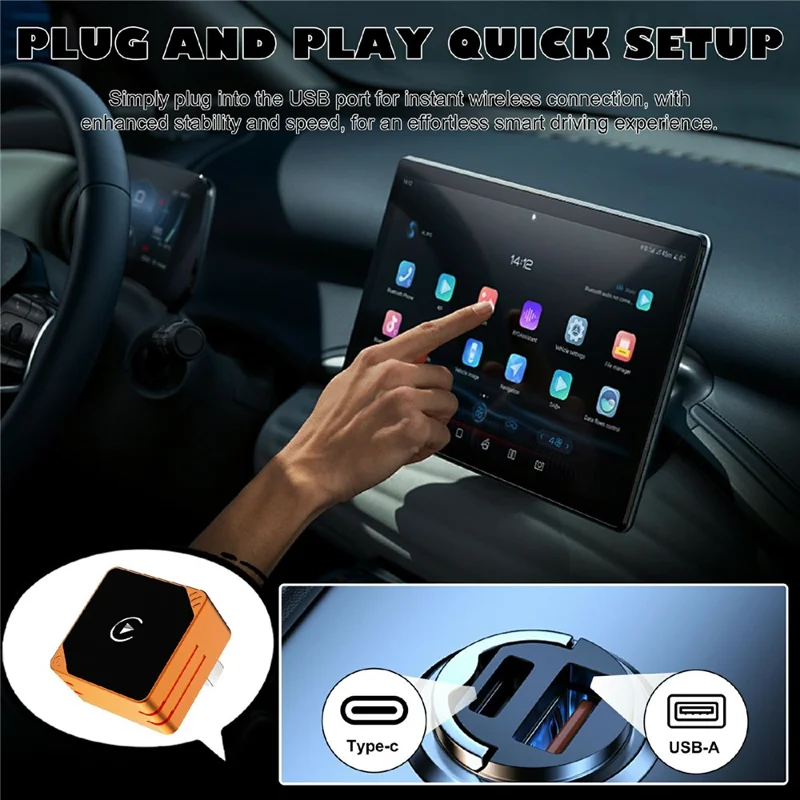 CP031-2 2 in 1 Wireless Car Adapter CarPlay Android Auto Plug and Play USB Dongle for iPhone Android - Orange