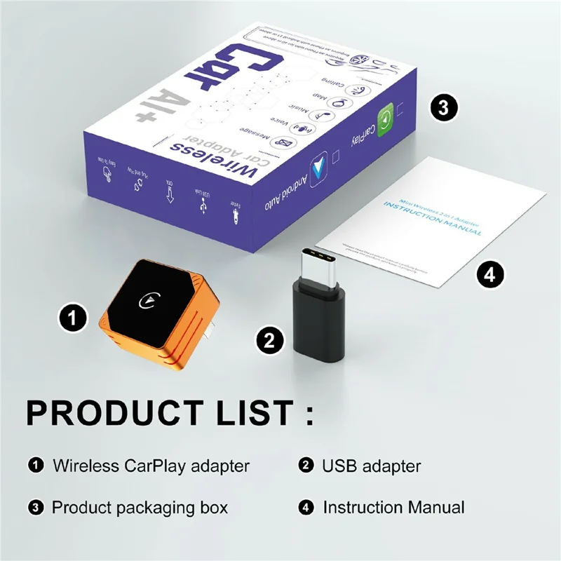 CP031-2 2 in 1 Wireless Car Adapter CarPlay Android Auto Plug and Play USB Dongle for iPhone Android - Orange