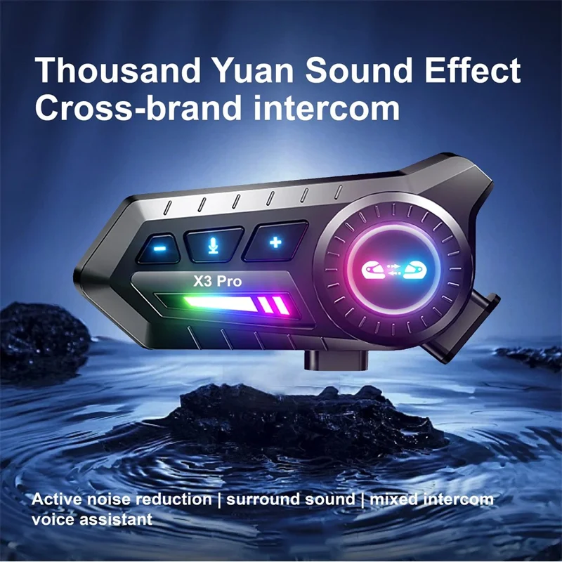 X3 PRO IP67 Waterproof Motorcycle Helmet Intercom Headset 1000m Range Noise Reduction Bluetooth-compatible Interphone with Hard Mic