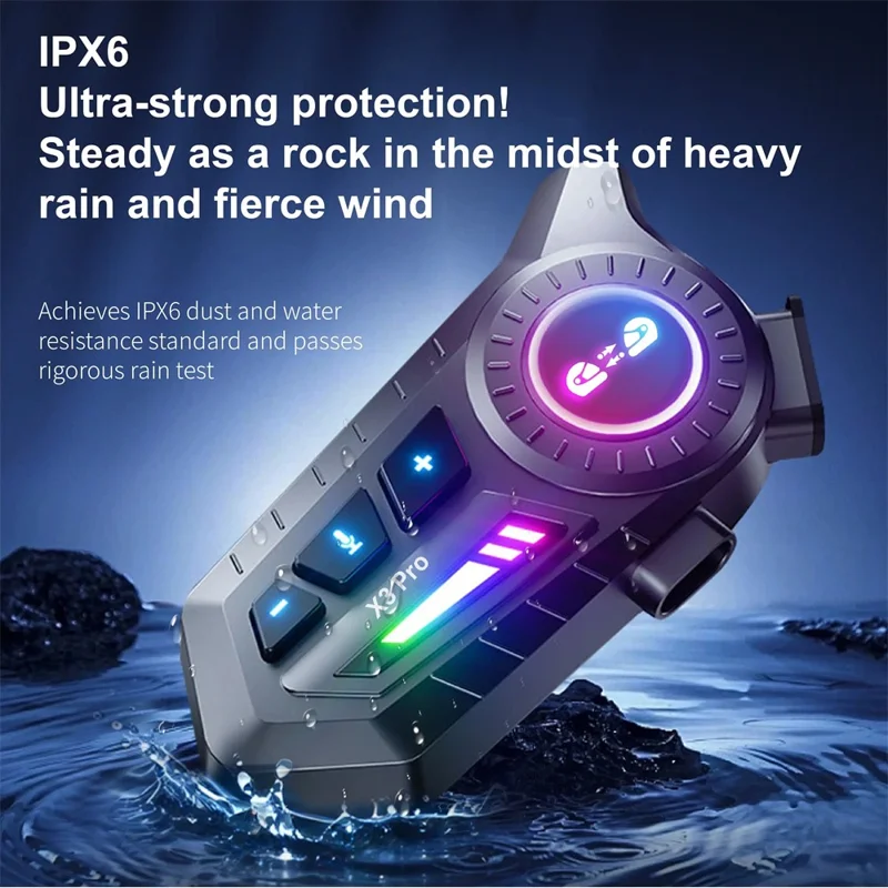 X3 PRO IP67 Waterproof Motorcycle Helmet Intercom Headset 1000m Range Noise Reduction Bluetooth-compatible Interphone with Hard Mic
