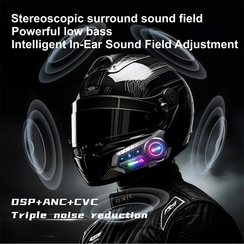 X3 PRO IP67 Waterproof Motorcycle Helmet Intercom Headset 1000m Range Noise Reduction Bluetooth-compatible Interphone with Hard Mic
