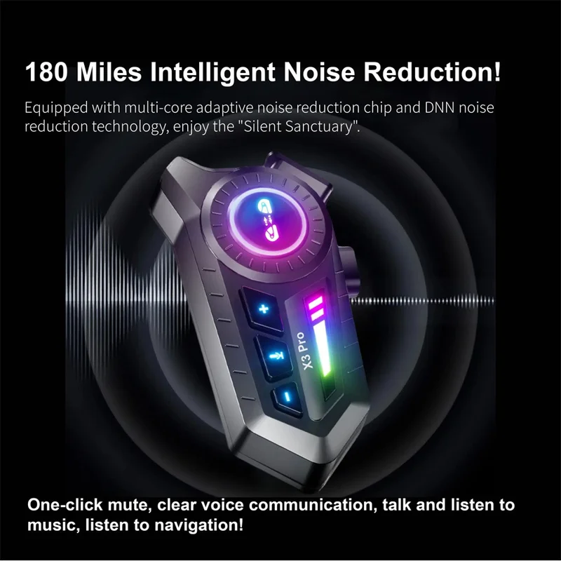 X3 PRO IP67 Waterproof Motorcycle Helmet Intercom Headset 1000m Range Noise Reduction Bluetooth-compatible Interphone with Hard Mic