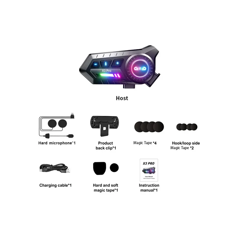 X3 PRO IP67 Waterproof Motorcycle Helmet Intercom Headset 1000m Range Noise Reduction Bluetooth-compatible Interphone with Hard Mic