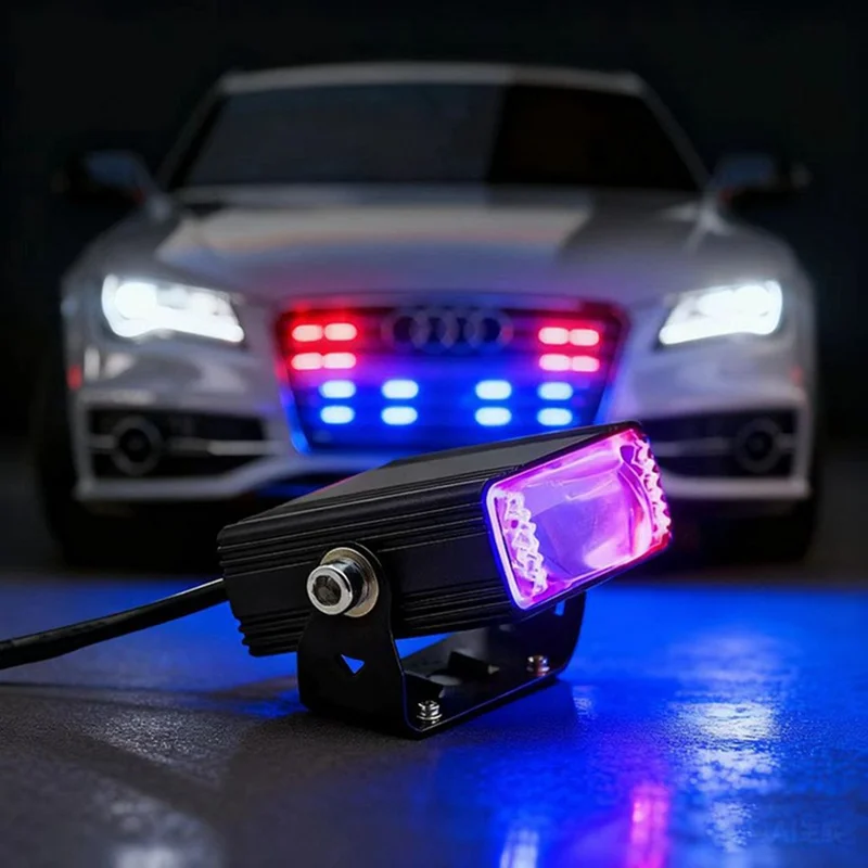 8W LED Headlight White Yellow Strobe 5 Modes Dual Lens Fog Light for Car Motorcycle SUV - Black