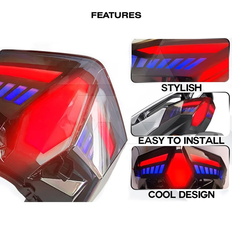 Motorcycle LED Tail Light for CLICK 125 / 150 / V1 / V2 / V3 / 125i V-Shape Turn Signal Brake Lamp - Blue Light