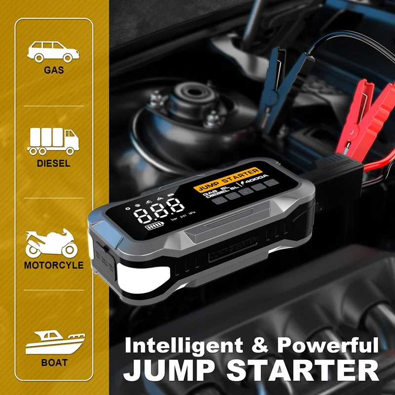 CY97 12000mAh Car Jump Starter with Air Compressor 150PSI Tire Inflator with LED Emergency Light