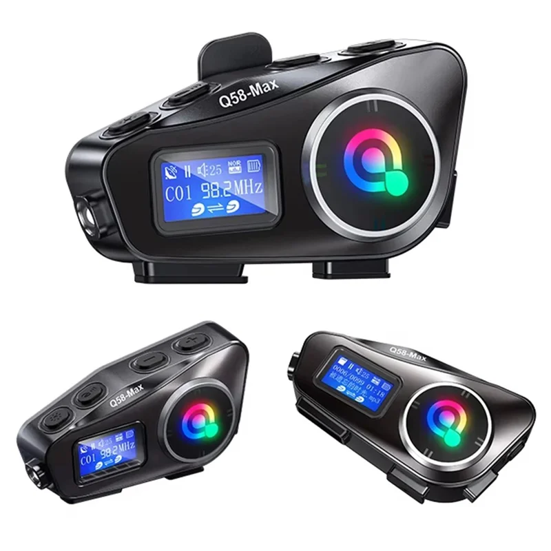 Q58Max 500m Range Motorcycle Helmet Bluetooth-compatible Intercom Headset FM Radio with LED Light, Hard Mic