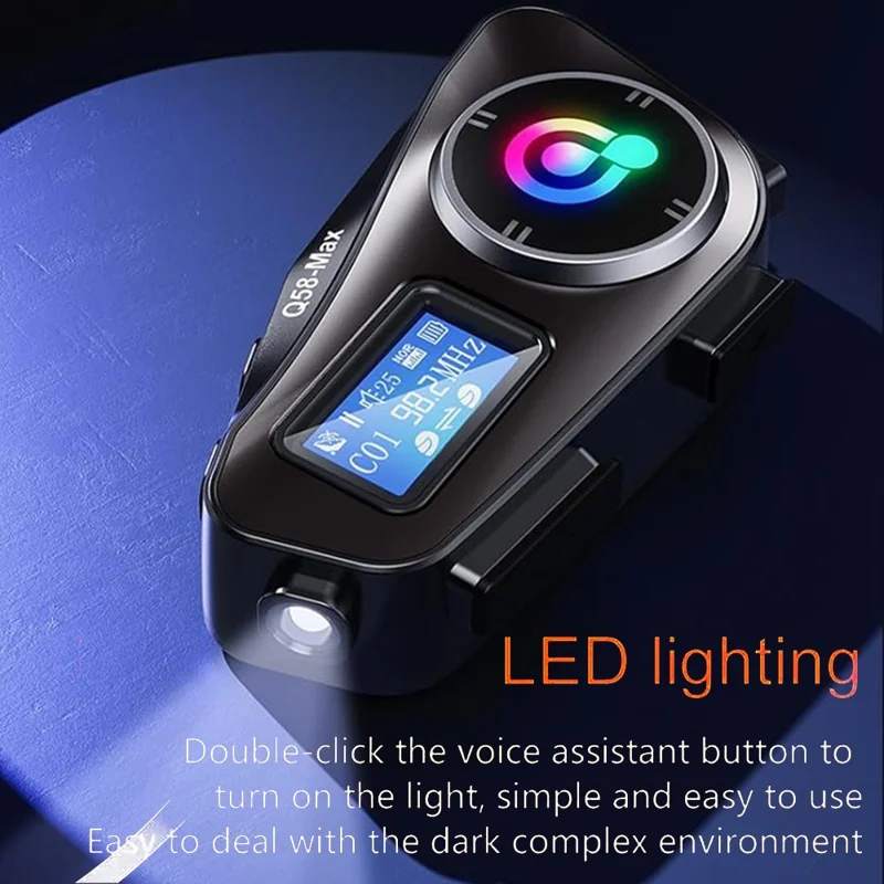 Q58Max 500m Range Motorcycle Helmet Bluetooth-compatible Intercom Headset FM Radio with LED Light, Hard Mic